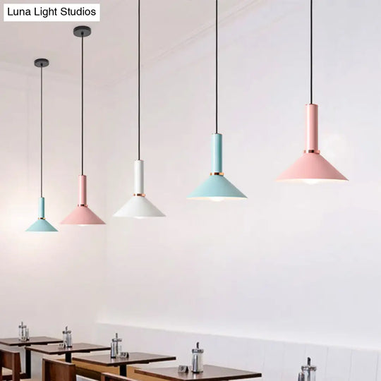 1-Light Pink/Blue Pendant Light With Aluminum Dome/Cone Drop Design Perfect For Restaurants