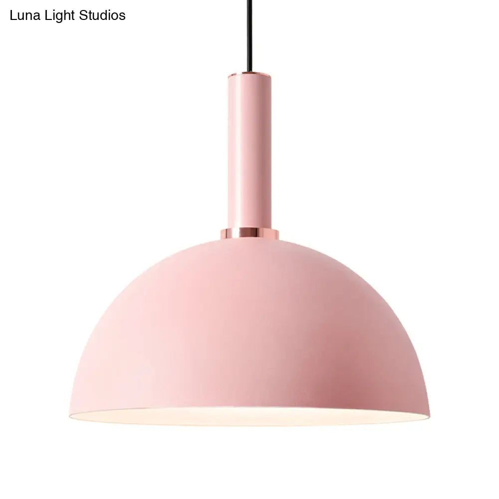 1-Light Pink/Blue Pendant Light With Aluminum Dome/Cone Drop Design Perfect For Restaurants