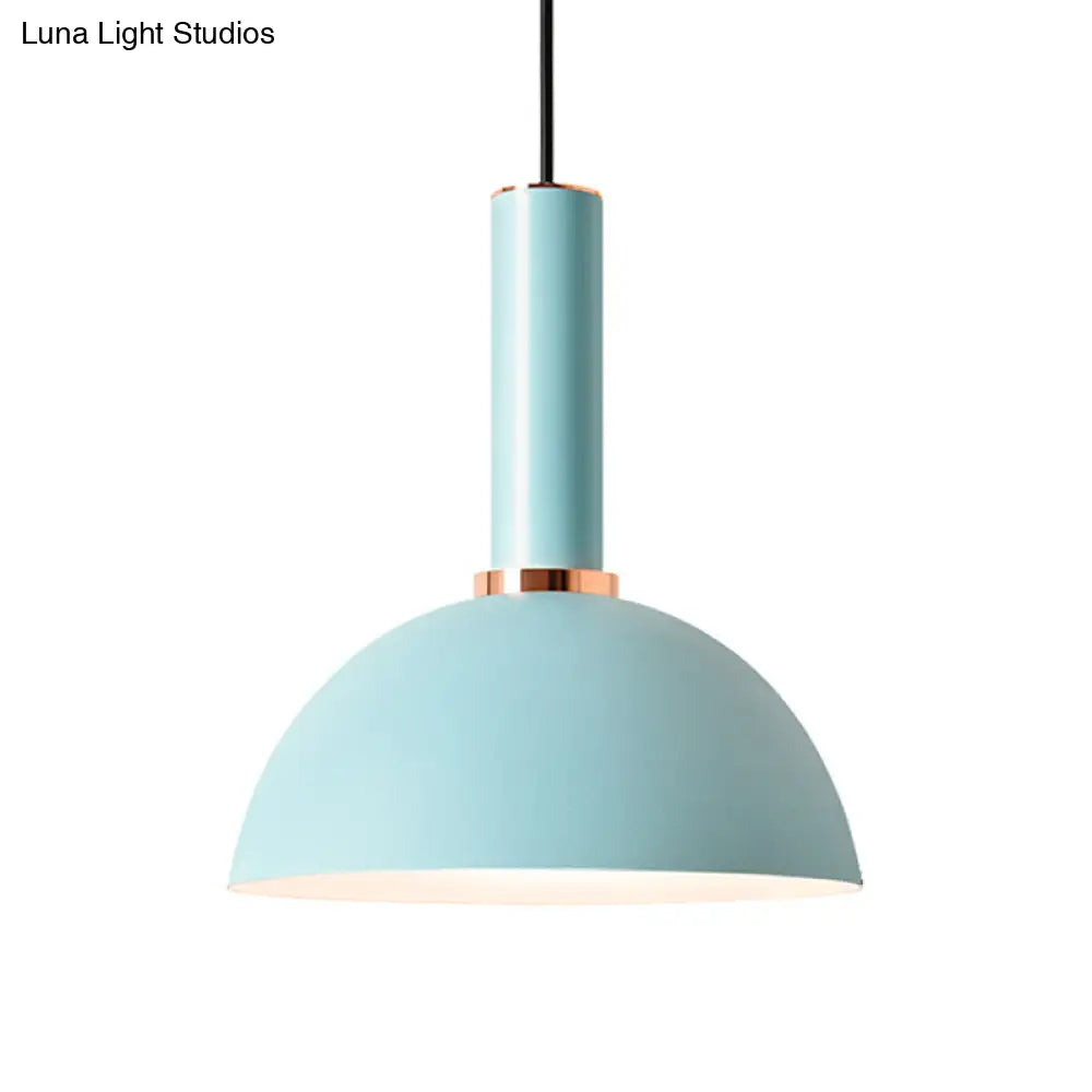 1-Light Pink/Blue Pendant Light With Aluminum Dome/Cone Drop Design Perfect For Restaurants