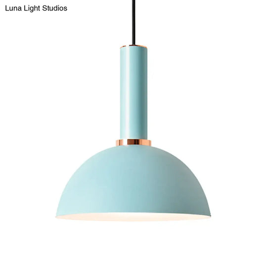 1-Light Pink/Blue Pendant Light With Aluminum Dome/Cone Drop Design Perfect For Restaurants