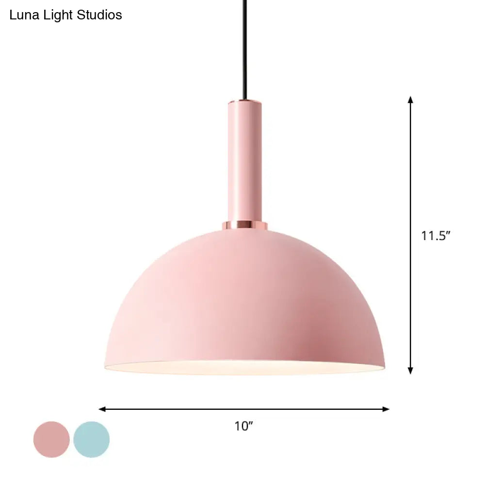 1-Light Pink/Blue Pendant Light With Aluminum Dome/Cone Drop Design Perfect For Restaurants