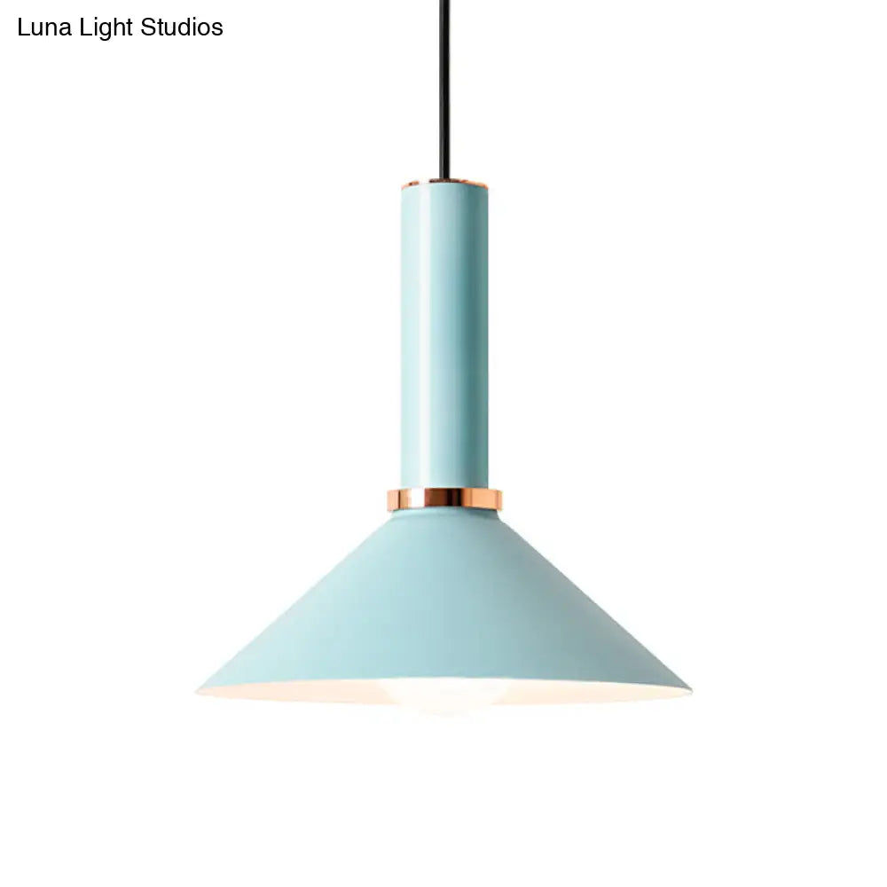 1-Light Pink/Blue Pendant Light With Aluminum Dome/Cone Drop Design Perfect For Restaurants