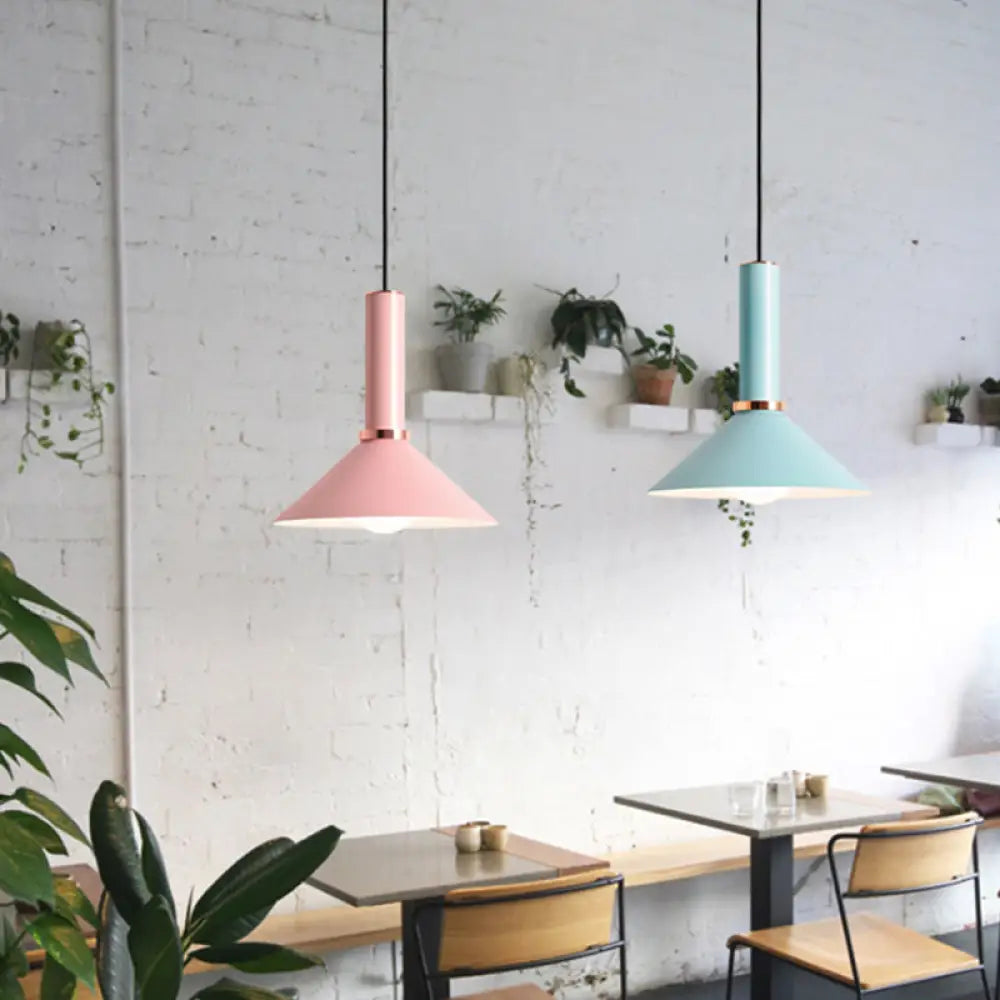 1-Light Pink/Blue Pendant Light With Aluminum Dome/Cone Drop Design Perfect For Restaurants Pink /