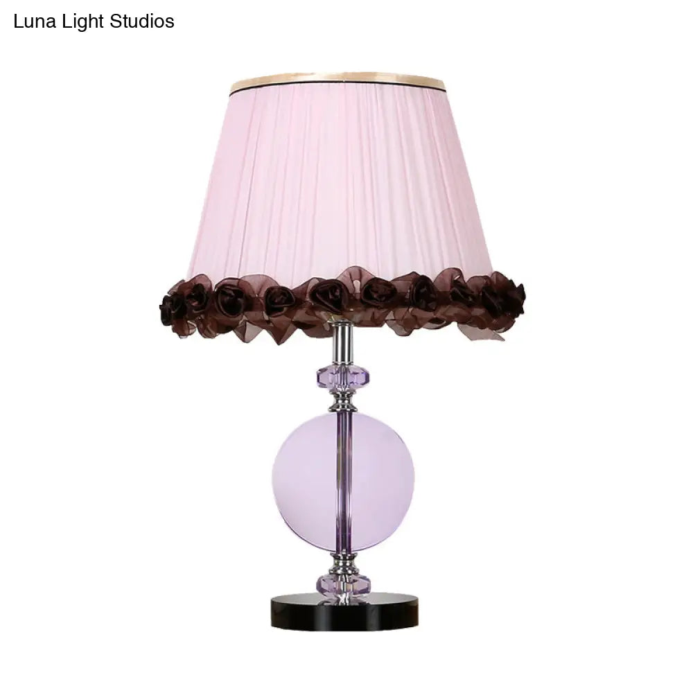 1-Light Pink Crystal Nightstand Table Lamp For Bedroom