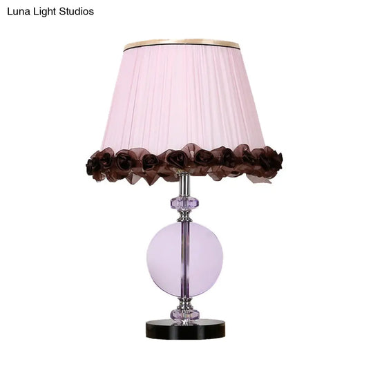 1-Light Pink Crystal Nightstand Table Lamp For Bedroom