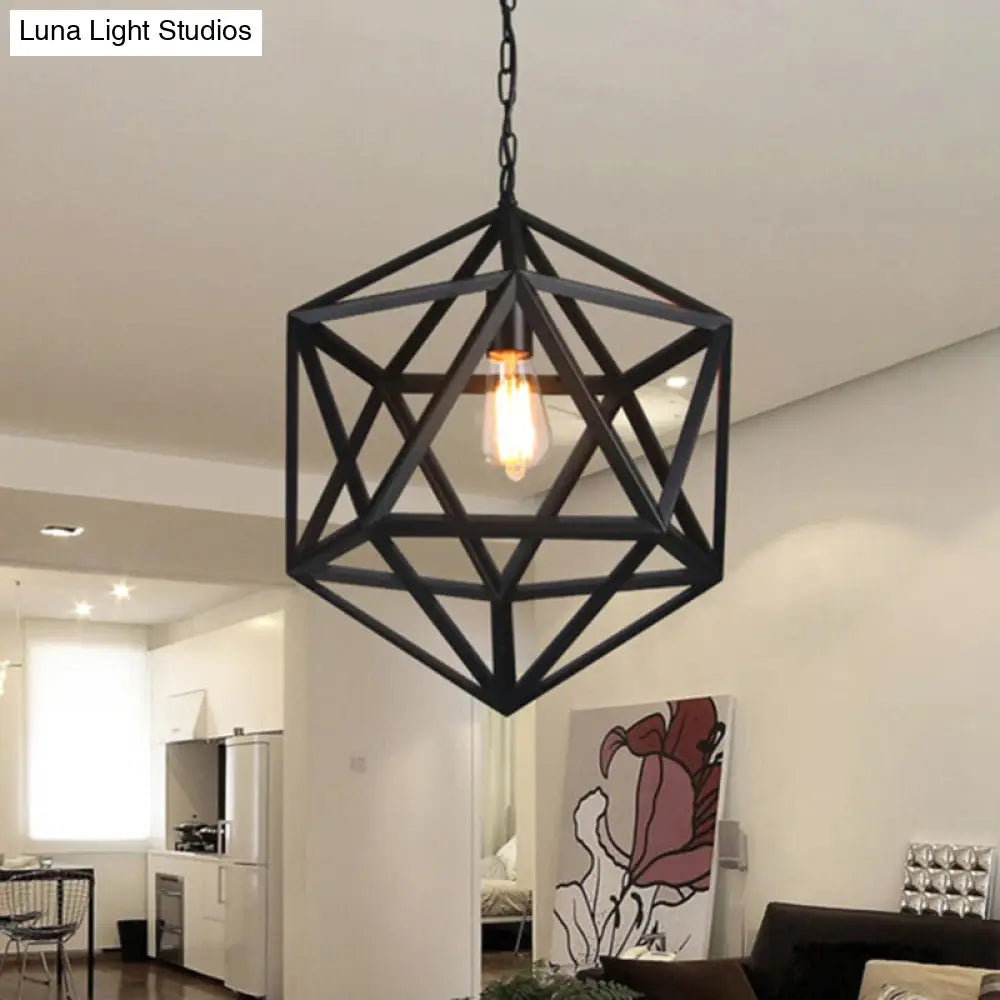 Prism Cage Hanging Pendant Light - Retro Industrial Style Metallic Finish 1-Light
