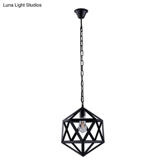 Prism Cage Hanging Pendant Light - Retro Industrial Style Metallic Finish 1-Light