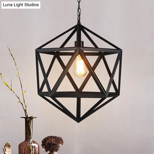 Prism Cage Hanging Pendant Light - Retro Industrial Style Metallic Finish 1-Light Black / 14