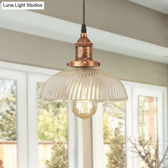 Dome Pendant Ceiling Light: Industrial Ribbed Glass - Black/Bronze/Rust Finish 1 Light Dining Room