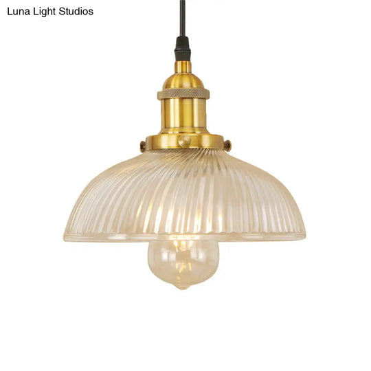 Dome Pendant Ceiling Light: Industrial Ribbed Glass - Black/Bronze/Rust Finish 1 Light Dining Room