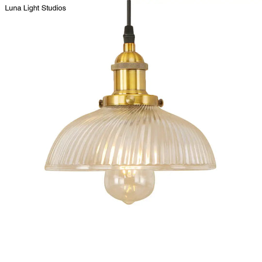 1-Light Ribbed Glass Dome Pendant Ceiling Light For Industrial & Rustic Settings.