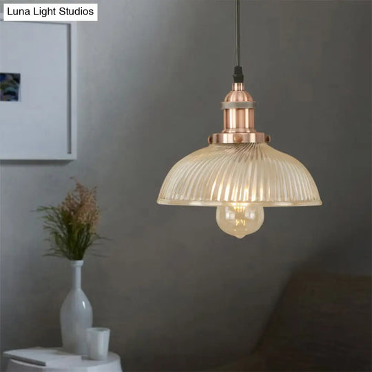 Dome Pendant Ceiling Light: Industrial Ribbed Glass - Black/Bronze/Rust Finish 1 Light Dining Room