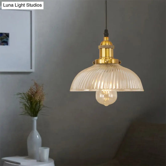 Dome Pendant Ceiling Light: Industrial Ribbed Glass - Black/Bronze/Rust Finish 1 Light Dining Room