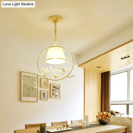 1-Light Rustic Metal Bird Bucket Pendant Lamp In Beige For Restaurants