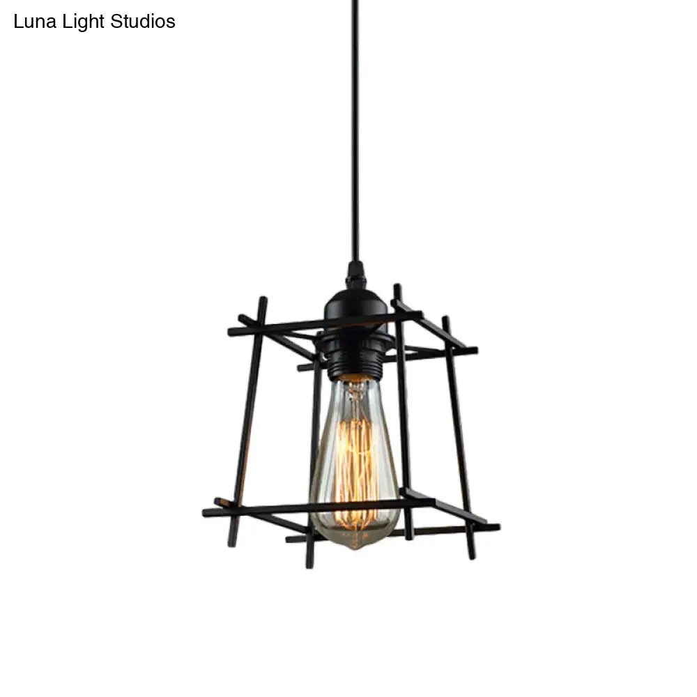 Black Metal Trapezoid/Lotus Leaf Pendant Lamp - Rustic Lighting For Living Room / A
