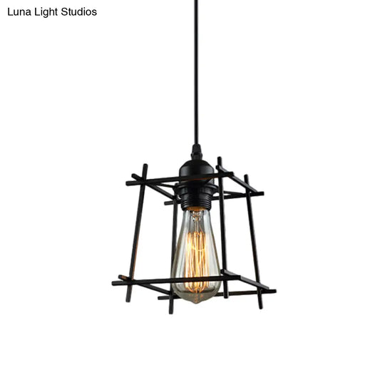 Black Metal Trapezoid/Lotus Leaf Pendant Lamp - Rustic Lighting For Living Room / A