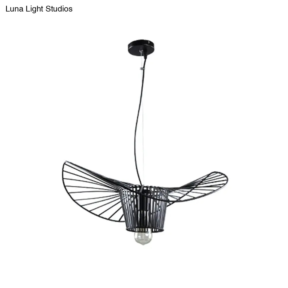 Black Metal Trapezoid/Lotus Leaf Pendant Lamp - Rustic Lighting For Living Room / B