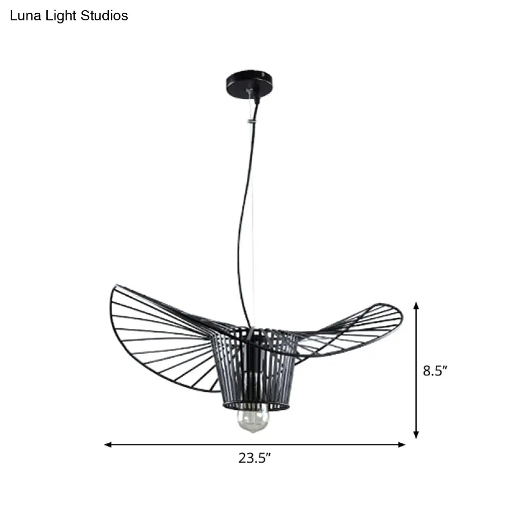 1-Light Rustic Suspension Lamp: Metal Black Trapezoid/Lotus Leaf Design Perfect For Living Room