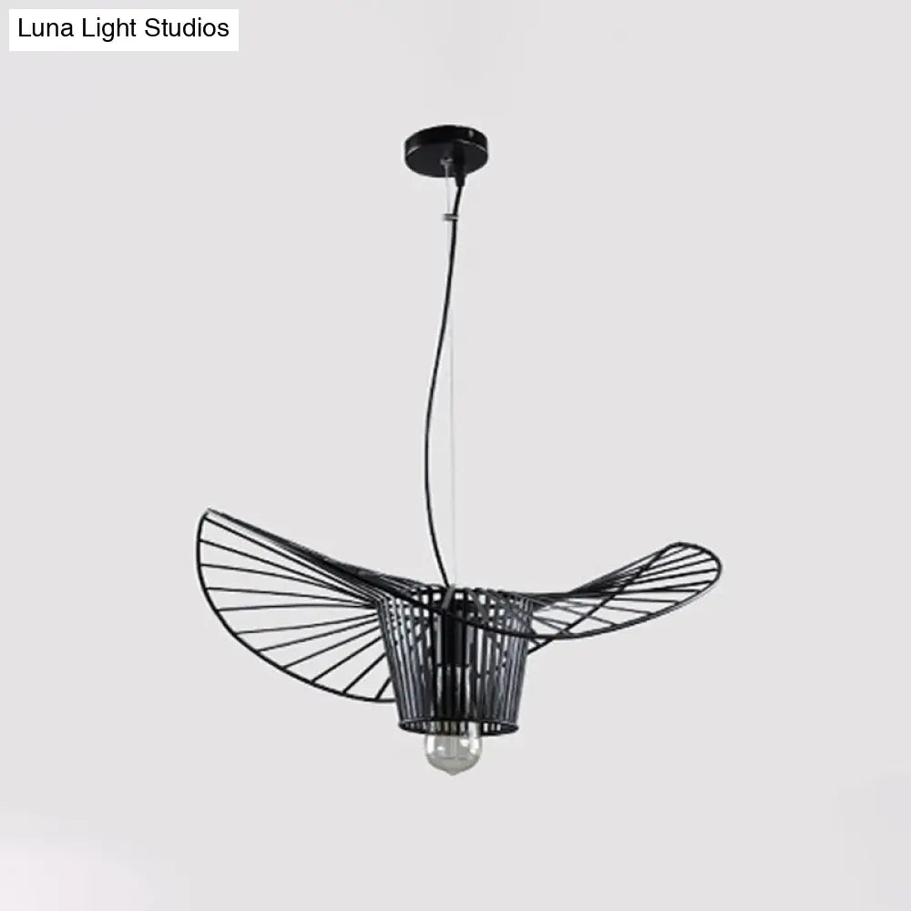 Black Metal Trapezoid/Lotus Leaf Pendant Lamp - Rustic Lighting For Living Room