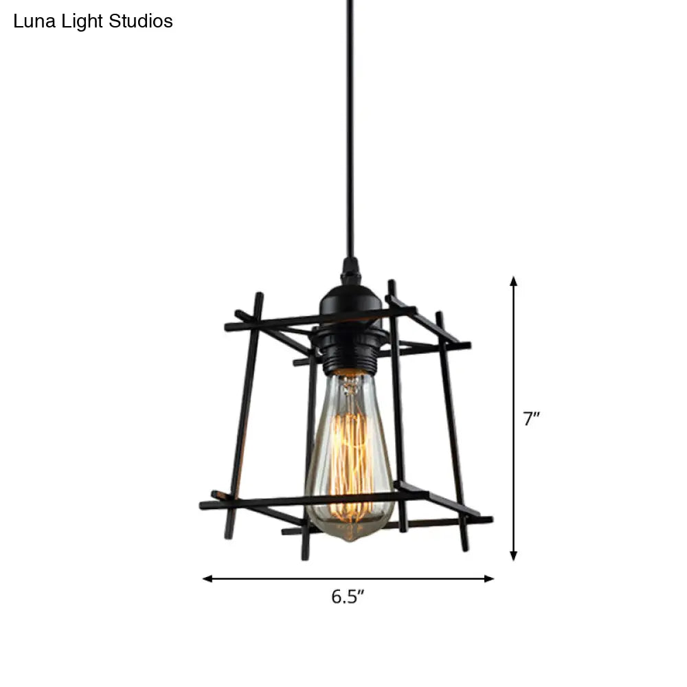 Black Metal Trapezoid/Lotus Leaf Pendant Lamp - Rustic Lighting For Living Room