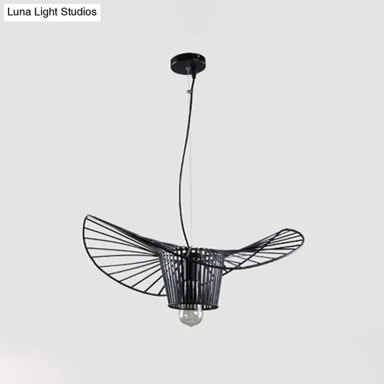 1-Light Rustic Suspension Lamp: Metal Black Trapezoid/Lotus Leaf Design Perfect For Living Room