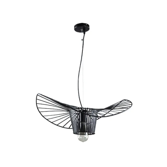 1-Light Rustic Suspension Lamp: Metal Black Trapezoid/Lotus Leaf Design Perfect For Living Room / B
