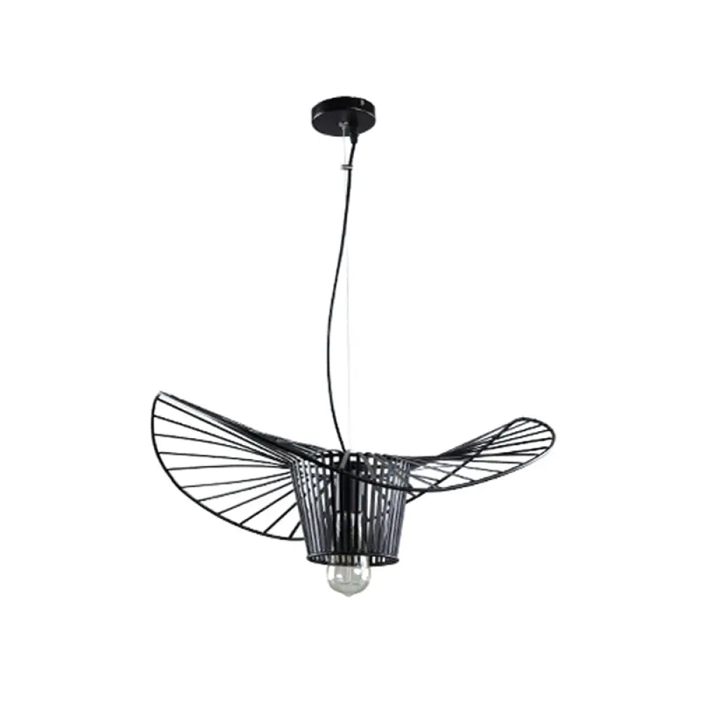 1-Light Rustic Suspension Lamp: Metal Black Trapezoid/Lotus Leaf Design Perfect For Living Room / B