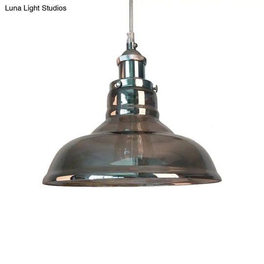 1-Light Smoked Glass Cone Pendant Lamp In Chrome - Industrial Barn Hanging Fixture