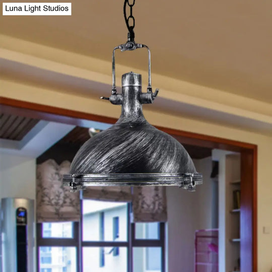 1 Light Vintage Style Iron Ceiling Pendant In Aged Silver/Bronze/Rust For Coffee Shops