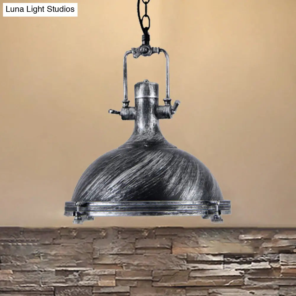 Vintage Style 1-Light Iron Pendant For Coffee Shops - Bowl Shade In Aged Silver/Bronze/Rust Finish