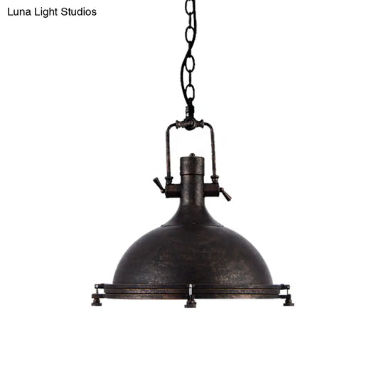 1 Light Vintage Style Iron Ceiling Pendant In Aged Silver/Bronze/Rust For Coffee Shops