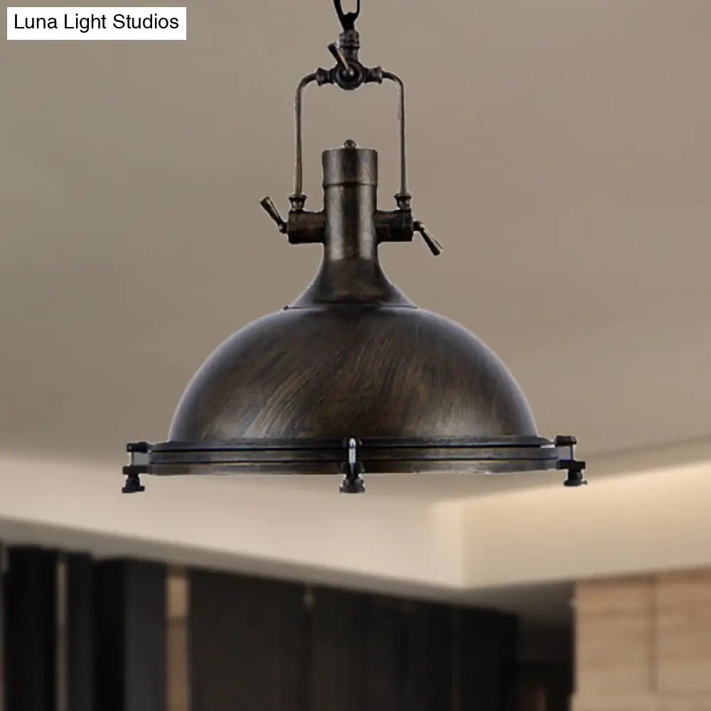 Vintage Style 1-Light Iron Pendant For Coffee Shops - Bowl Shade In Aged Silver/Bronze/Rust Finish