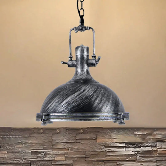 1 Light Vintage Style Iron Ceiling Pendant In Aged Silver/Bronze/Rust For Coffee Shops Silver