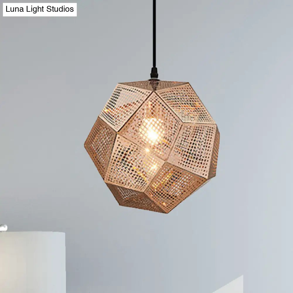 Faceted Globe Pendant Lighting: 1-Light Contemporary Metal Hanging Ceiling Light (10/12.5/19W) In