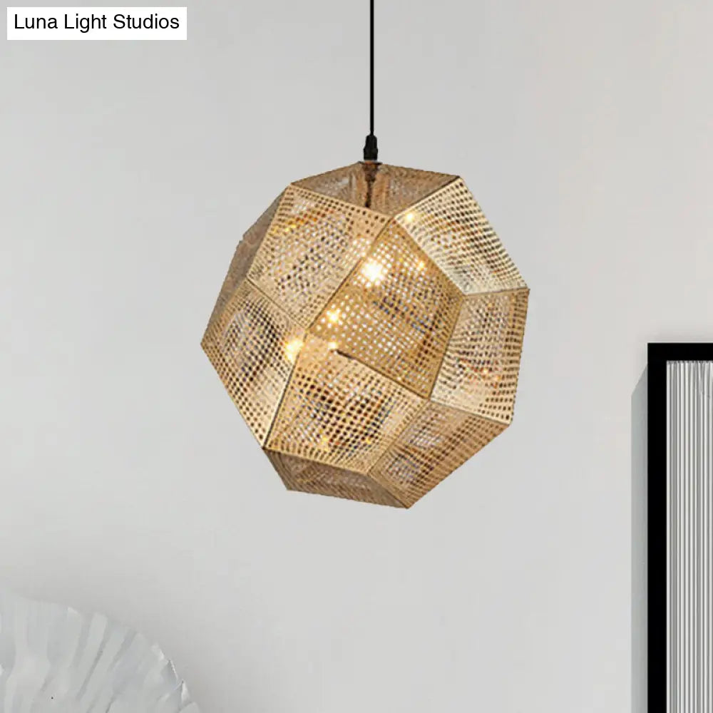 Faceted Globe Pendant Lighting: 1-Light Contemporary Metal Hanging Ceiling Light (10/12.5/19W) In