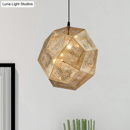 Faceted Globe Pendant Lighting: 1-Light Contemporary Metal Hanging Ceiling Light (10/12.5/19W) In