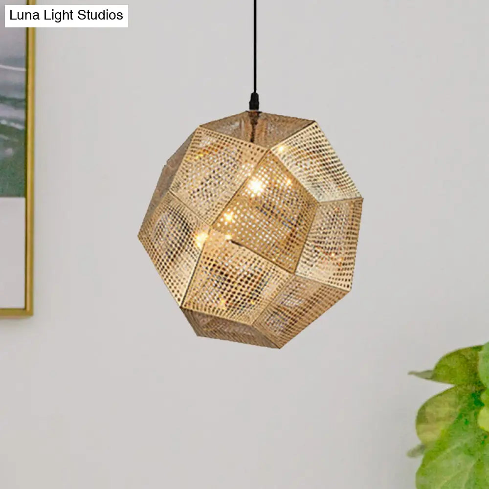 Faceted Globe Pendant Lighting: 1-Light Contemporary Metal Hanging Ceiling Light (10/12.5/19W) In