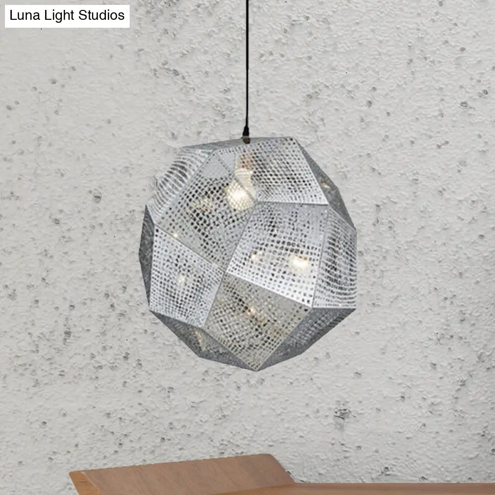 Faceted Globe Pendant Lighting: 1-Light Contemporary Metal Hanging Ceiling Light (10/12.5/19W) In