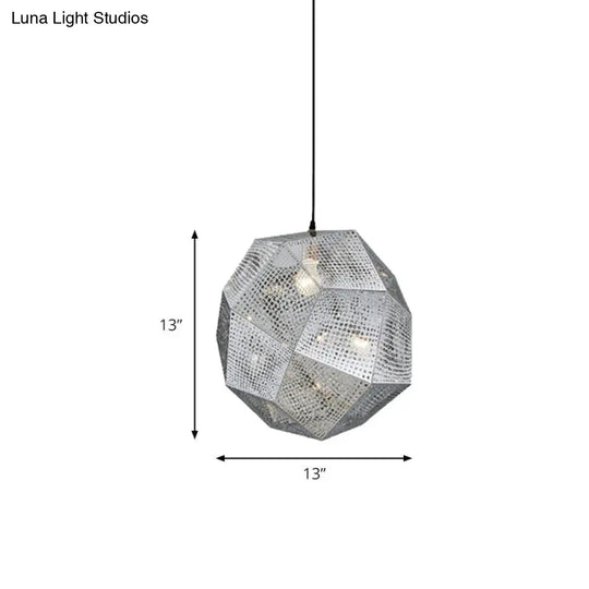 Faceted Globe Pendant Lighting: 1-Light Contemporary Metal Hanging Ceiling Light (10/12.5/19W) In