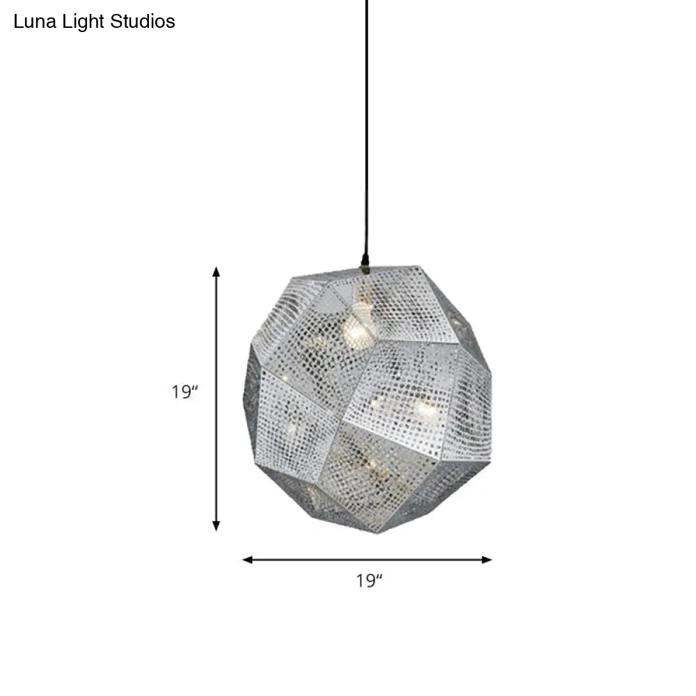 Faceted Globe Pendant Lighting: 1-Light Contemporary Metal Hanging Ceiling Light (10/12.5/19W) In