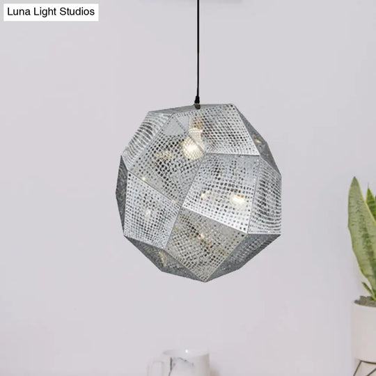 Faceted Globe Pendant Lighting: 1-Light Contemporary Metal Hanging Ceiling Light (10/12.5/19W) In