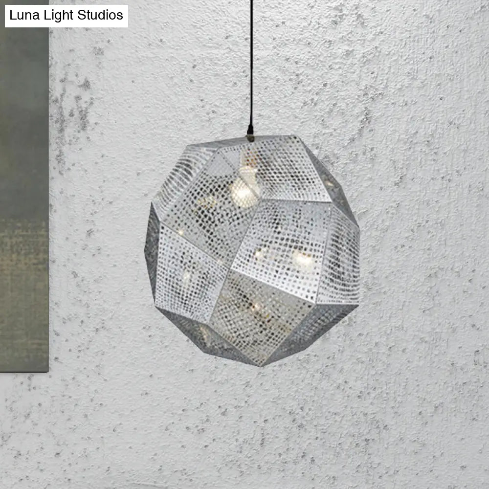 Faceted Globe Pendant Lighting: 1-Light Contemporary Metal Hanging Ceiling Light (10/12.5/19W) In