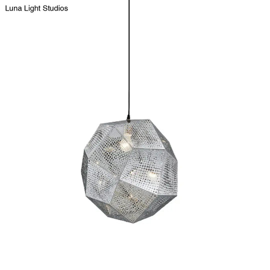 Faceted Globe Pendant Lighting: 1-Light Contemporary Metal Hanging Ceiling Light (10/12.5/19W) In