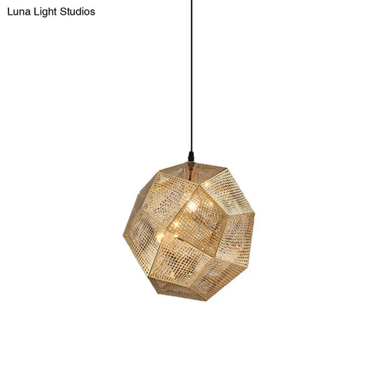 Faceted Globe Pendant Lighting: 1-Light Contemporary Metal Hanging Ceiling Light (10/12.5/19W) In