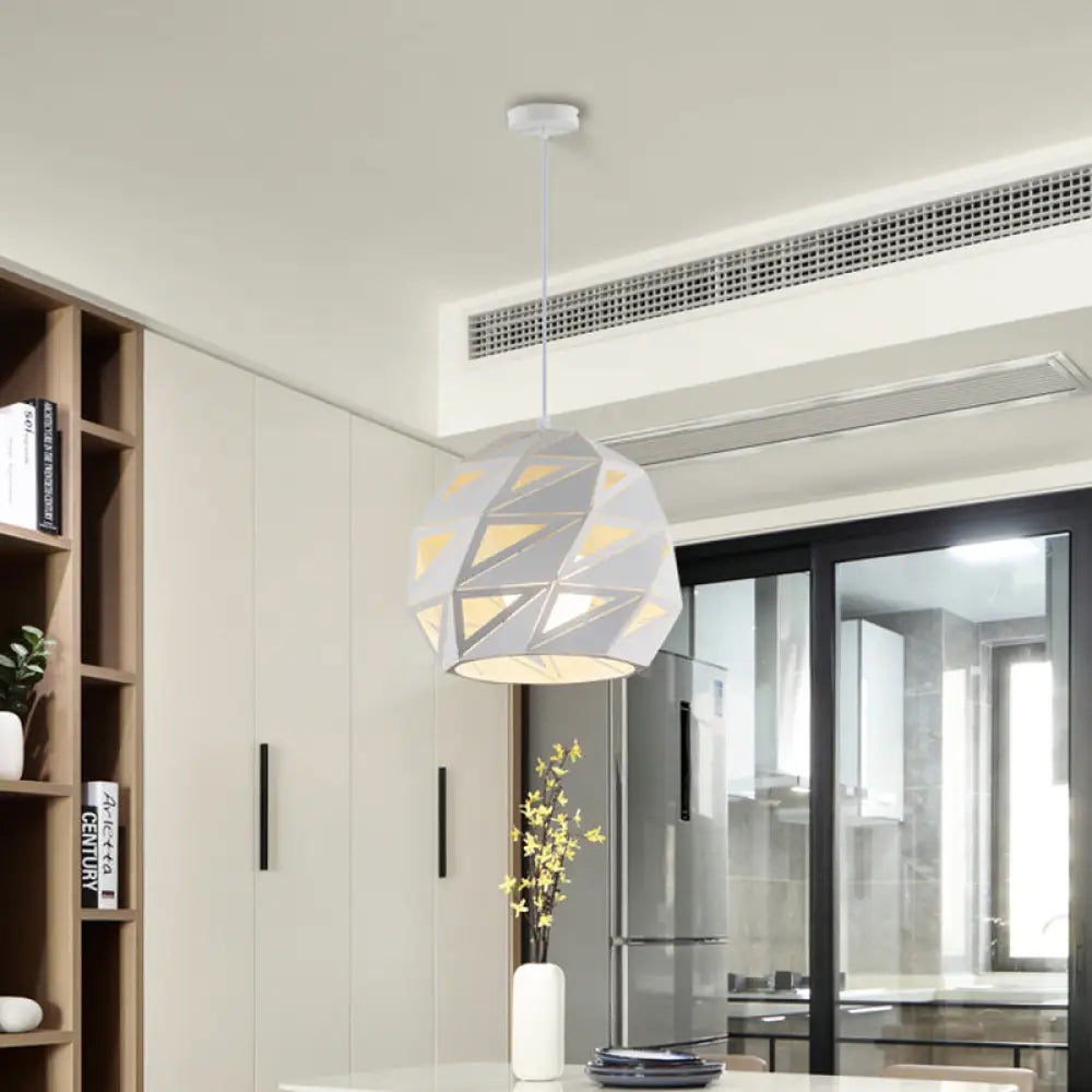 10’/12.5’ Metal Laser-Cut Pendant Light Fixture: Modern 1-Light Hanging Lamp Kit In White/Black