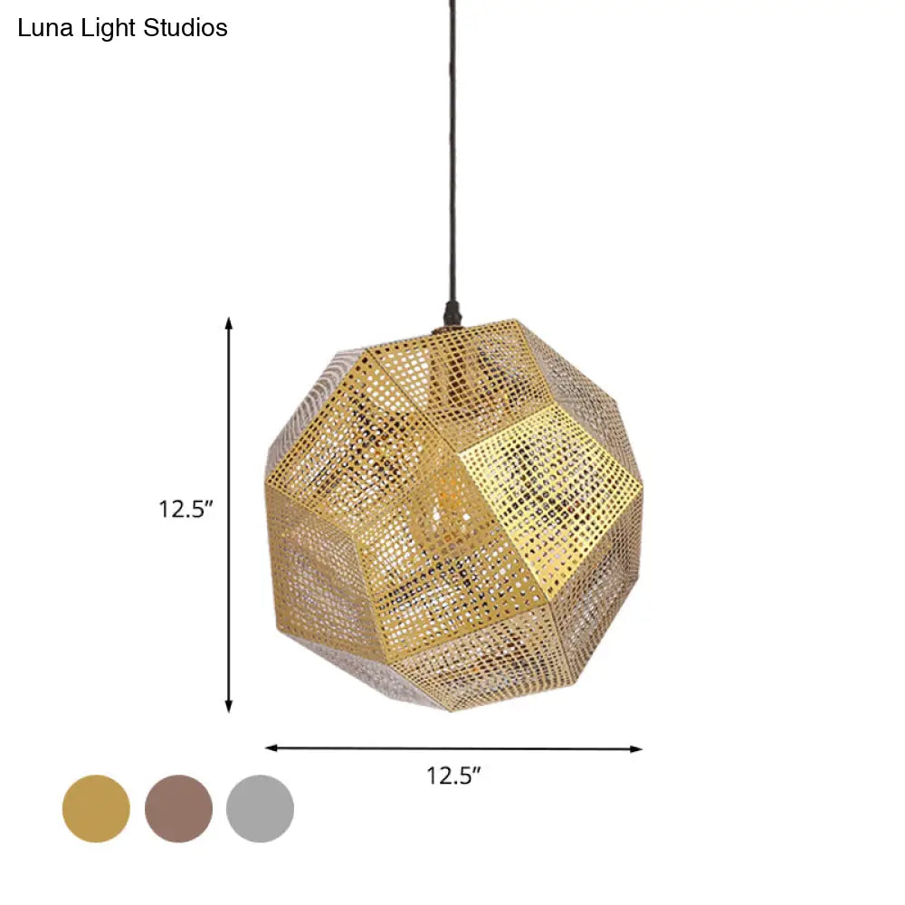 10/12.5 Retro Mesh Globe Stainless Steel Pendant Light In Chrome/Gold: Modern Splice Design 1 Bulb