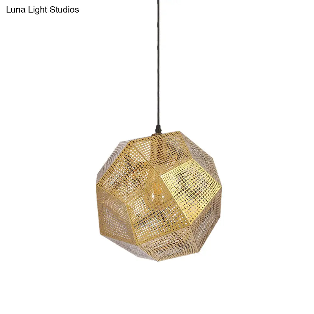 10/12.5 Retro Mesh Globe Stainless Steel Pendant Light In Chrome/Gold: Modern Splice Design 1 Bulb