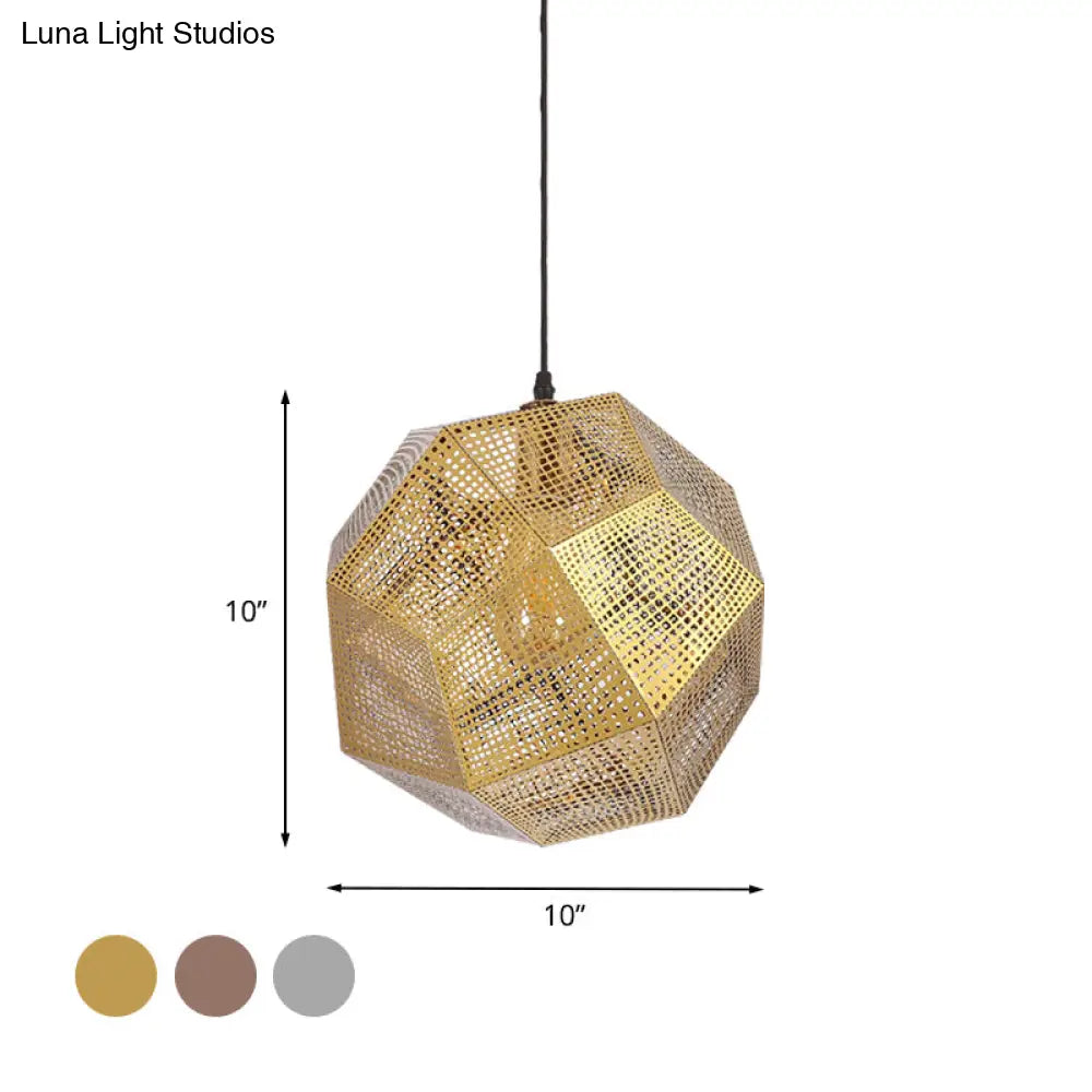 10/12.5 Retro Mesh Globe Stainless Steel Pendant Light In Chrome/Gold: Modern Splice Design 1 Bulb