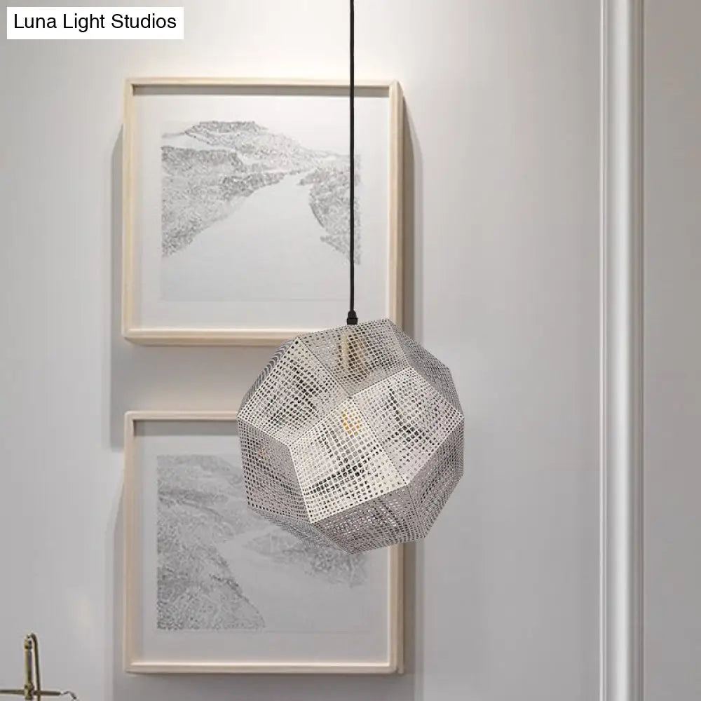 10/12.5 Retro Mesh Globe Stainless Steel Pendant Light In Chrome/Gold: Modern Splice Design 1 Bulb