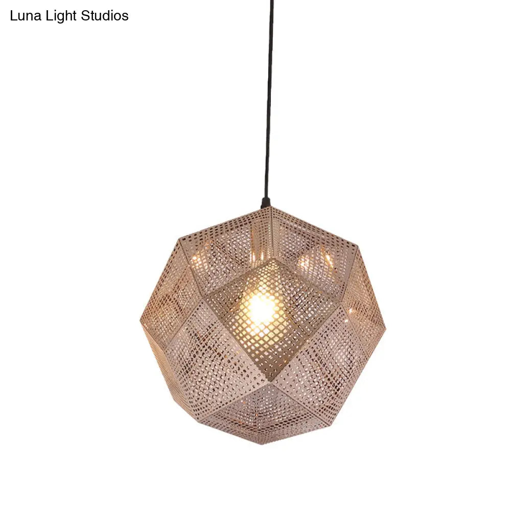 10/12.5 Retro Mesh Globe Stainless Steel Pendant Light In Chrome/Gold: Modern Splice Design 1 Bulb